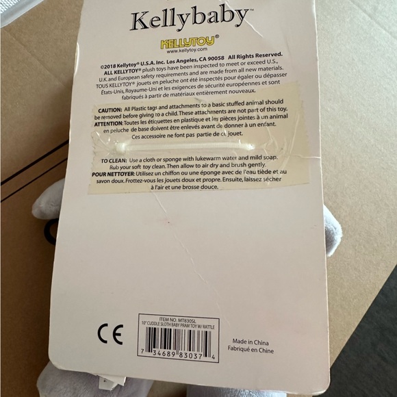 14" Kellytoy Tan Beige Sloth Plush 12” Crinkle Rattle Stuffed Animal - Picture 3 of 4